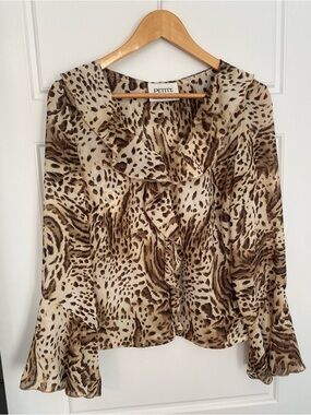 Petite by Michael Phillips Vintage 80s 90s Animal Print Ruffled Blouse Mobwife